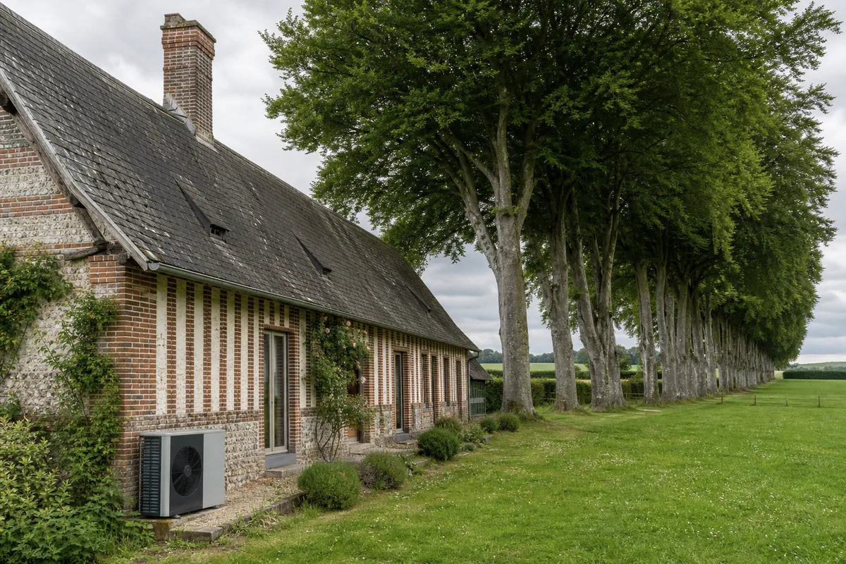 Clos-masure du pays de Caux avec sa longère et son alignement de hêtres