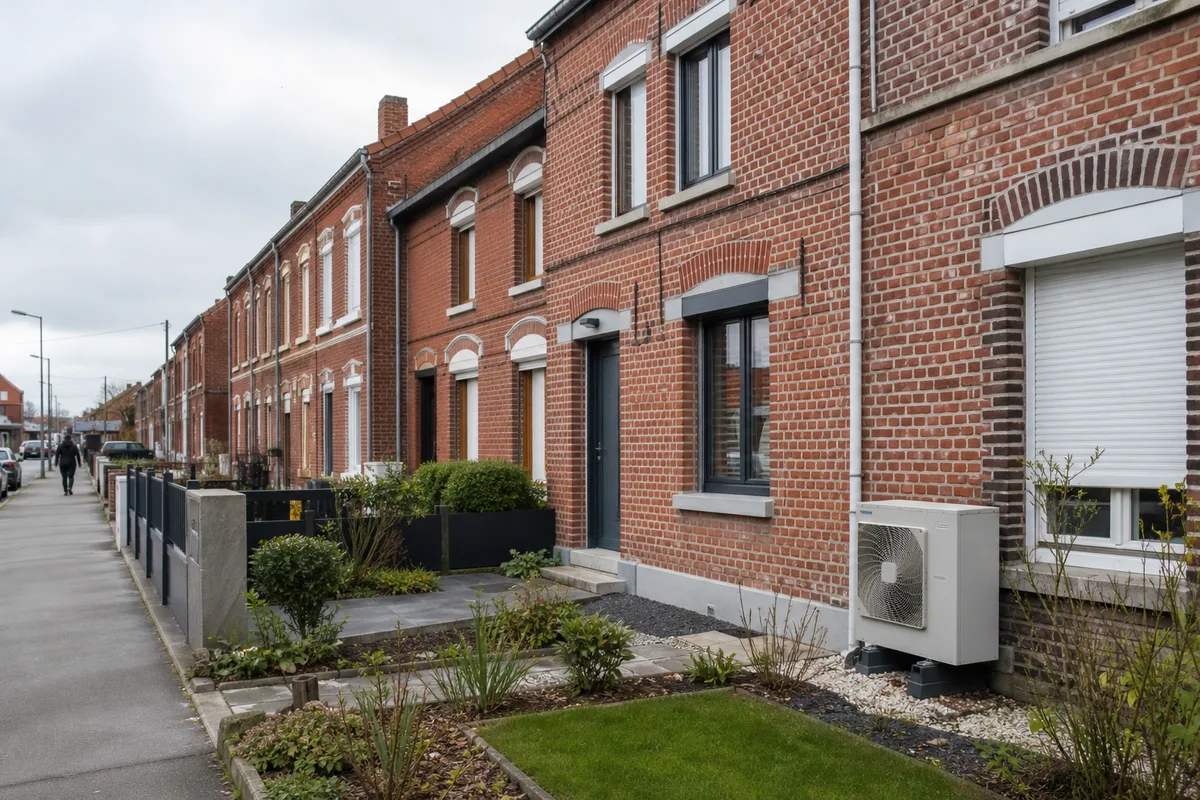 Rangée de maisons en brique rouge de l&rsquo;ancien bassin minier rénové